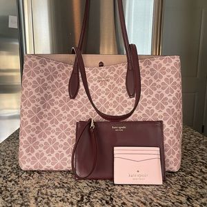 Kate Spade Tote with matching wristlet, card holder, and storage bag.